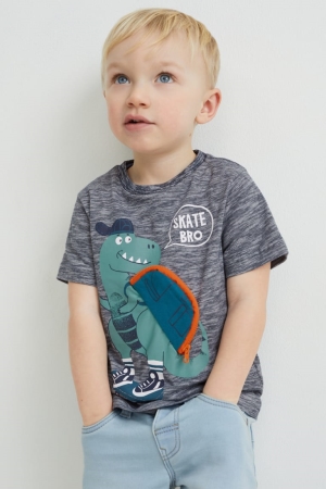 T Shirts C&A Dinosaur Sleeve Garcon Bleu Foncé | SK9104536