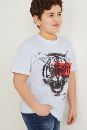 T Shirts C&A Extended Sizes Multipack Of 2 Sleeve Garcon Blanche Bleu Clair | TR6043925