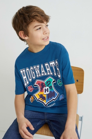 T Shirts C&A Harry Potter Sleeve With In-conversion Coton Garcon Bleu Foncé | PU9675081