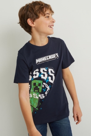 T Shirts C&A Minecraft Sleeve With In-conversion Coton Garcon Bleu Foncé | ZF6917852