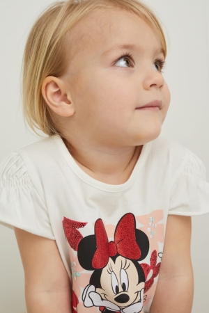 T Shirts C&A Minnie Mouse Sleeve Shiny Fille Blanche | BH3478159