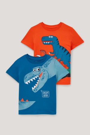 T Shirts C&A Multipack Of 2 Dinosaur Sleeve Garcon Orange | KU6847312