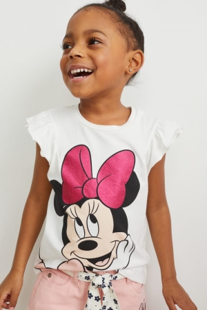 T Shirts C&A Multipack Of 2 Minnie Mouse Sleeve Fille Rose | XY5342086