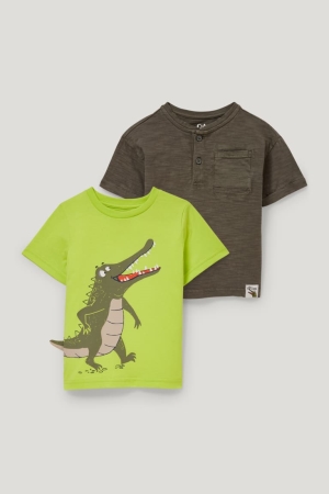 T Shirts C&A Multipack Of 2 Sleeve Garcon Vert Clair | YG1560748