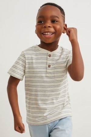 T Shirts C&A Multipack Of 2 Sleeve In-conversion Coton Garcon Bleu Foncé | KI6158970