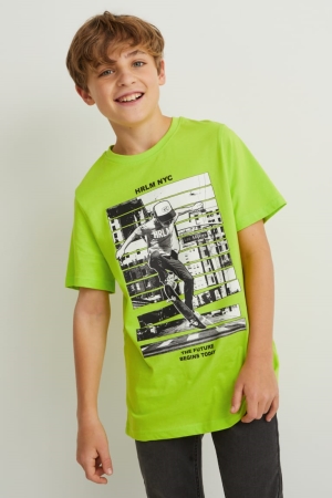 T Shirts C&A Multipack Of 2 Sleeve With In-conversion Coton Garcon Vert Clair | BC1023467