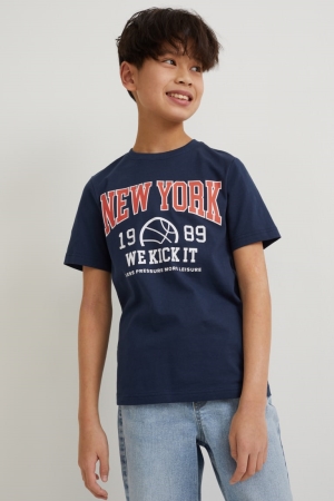 T Shirts C&A Multipack Of 2 Sleeve With In-conversion Coton Garcon Bleu Foncé | CZ9652378