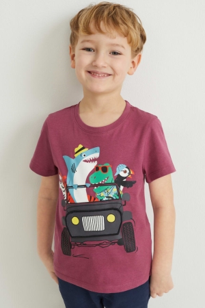 T Shirts C&A Multipack Of 2 Sleeve With In-conversion Coton Garcon Bordeaux | LM9174283