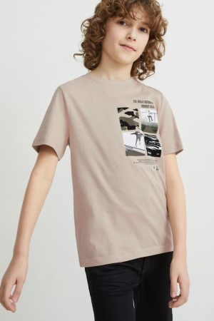 T Shirts C&A Multipack Of 2 Sleeve With In-conversion Coton Garcon Beige | MA8345296