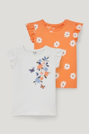 T Shirts C&A Multipack Of 2 Sleeve With In-conversion Coton Fille Blanche | NB0596327