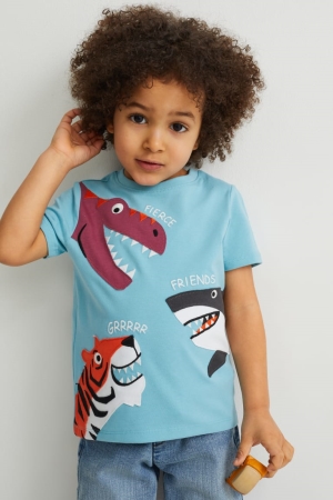 T Shirts C&A Multipack Of 2 Sleeve With In-conversion Coton Garcon Bleu Clair | QE9475023
