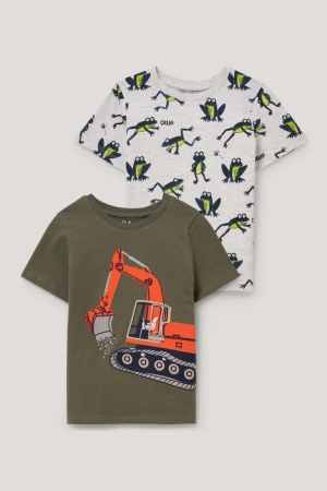 T Shirts C&A Multipack Of 2 Sleeve With In-conversion Coton Garcon Vert | XQ8926475