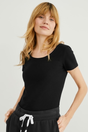 T Shirts C&A Multipack Of 3 BasicOrganic Coton Femme Noir | IX8693047
