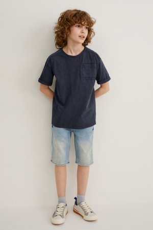 T Shirts C&A Multipack Of 3 Sleeve Garcon Bleu Foncé | IB2653074
