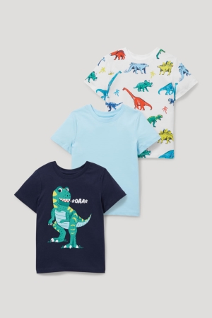 T Shirts C&A Multipack Of 3 Sleeve Garcon Bleu Foncé | KM7896302