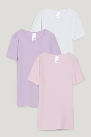 T Shirts C&A Multipack Of 3 Vest Organic Coton Fille Rose | UI4591628