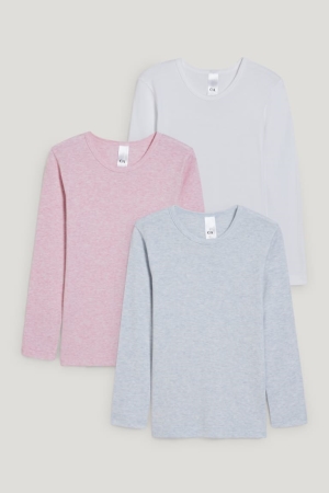 T Shirts C&A Multipack Of 3 Vest With Organic Coton Fille Rose | QD6490152