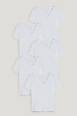 T Shirts C&A Multipack Of 5Organic Coton Femme Blanche | FS3012687