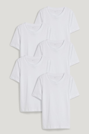 T Shirts C&A Multipack Of 5Organic Coton Femme Blanche | QM6521034