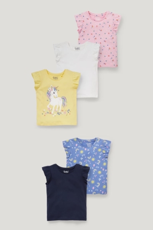 T Shirts C&A Multipack Of 5 Sleeve Fille Blanche Jaune | LU1795438