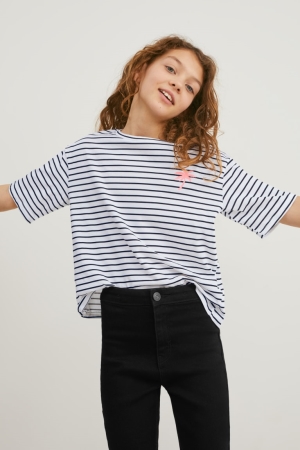 T Shirts C&A Multipack Of 5 Sleeve Fille Blanche | YV7143529