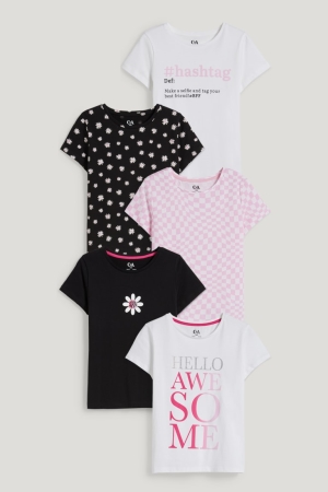 T Shirts C&A Multipack Of 5 Sleeve In-conversion Coton Fille Blanche | XL5782649