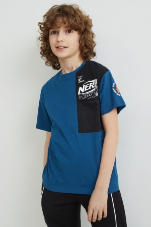 T Shirts C&A Nerf Sleeve With In-conversion Coton Garcon Bleu Foncé | VD7296843