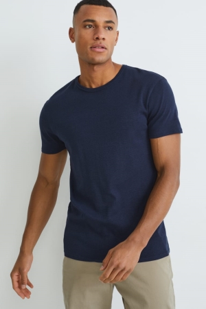 T Shirts C&A Organic Coton Homme Bleu Foncé | UH3058964
