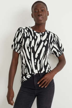 T Shirts C&A Patterned Femme Noir Blanche | XC9756403