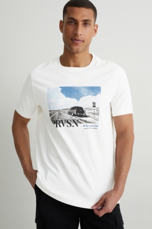 T Shirts C&A Pima Coton Homme Blanche | UL5394621