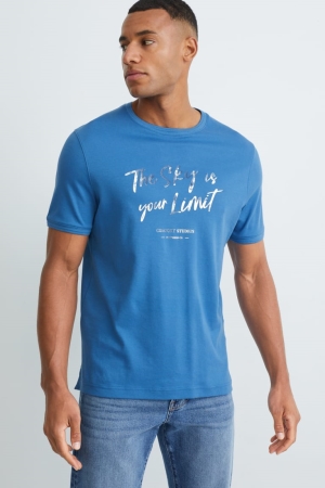 T Shirts C&A Pima Coton Homme Bleu | IY9235046