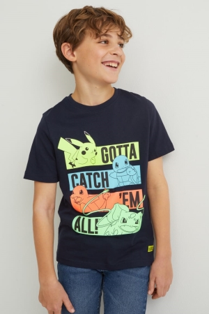 T Shirts C&A Pokémon Sleeve With In-conversion Coton Garcon Bleu Foncé | AT9163285
