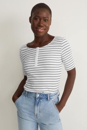 T Shirts C&A Rayé Femme Blanche Noir | HF6501247