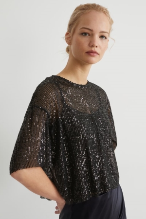 T Shirts C&A SequinShiny Femme Noir | WR5376981