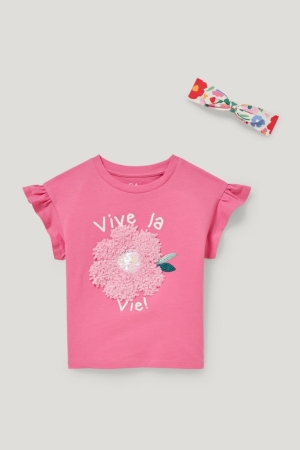 T Shirts C&A Set Sleeve And Hairband 2 Piece Floral Fille Rose | WB2576938