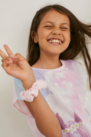 T Shirts C&A Set Sleeve And Scrunchie 2 Piece Shiny Fille Rose | OH3814629