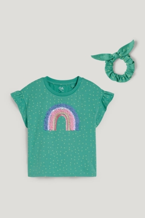 T Shirts C&A Set Sleeve And Scrunchie 2 Piece Fille Vert | ZW0527964