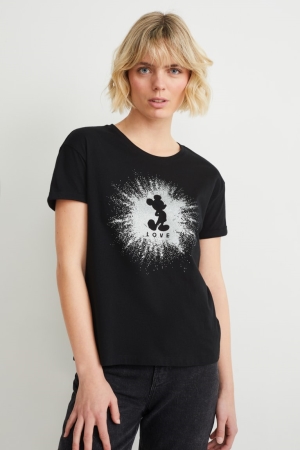 T Shirts C&A Shiny Mickey Mouse Femme Noir | ZW3260594