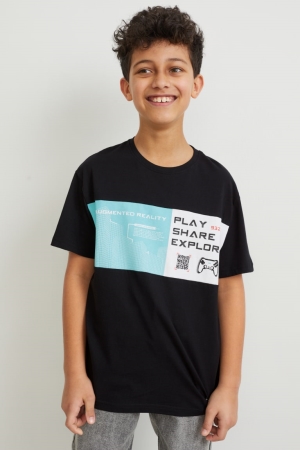 T Shirts C&A Sleeve Augmented Reality Motif Garcon Noir | KN4521687