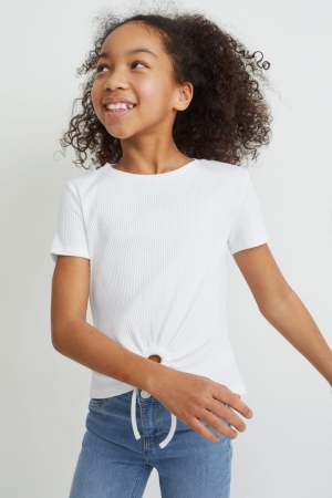 T Shirts C&A Sleeve Fille Blanche | BK3158629