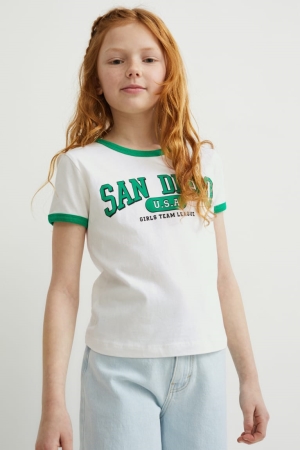 T Shirts C&A Sleeve Fille Blanche | LI3509678