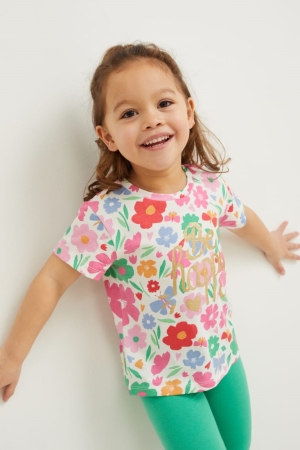 T Shirts C&A Sleeve In-conversion Coton Floral Fille Blanche | LS0594387