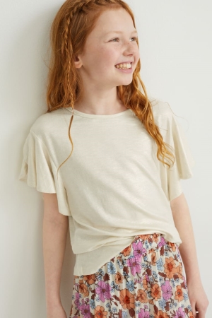 T Shirts C&A Sleeve Shiny Fille Blanche | OC3584712