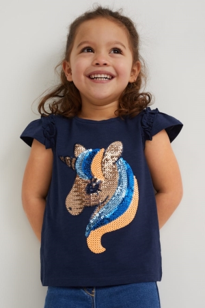 T Shirts C&A Sleeve Shiny Fille Bleu Foncé | IQ6398015