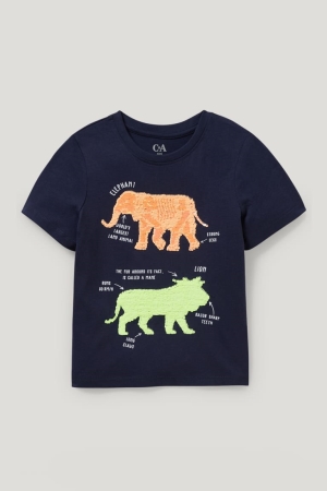 T Shirts C&A Sleeve Shiny Garcon Bleu Foncé | SB1980643
