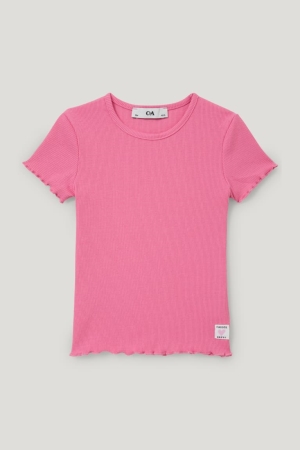 T Shirts C&A Sleeve With In-conversion Coton Fille Rose | AE4521708