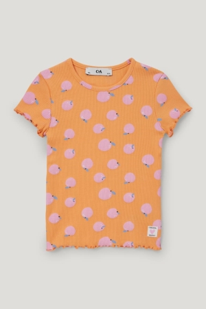 T Shirts C&A Sleeve With In-conversion Coton Fille Orange | AN5702839