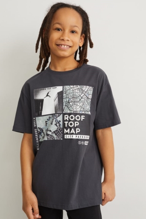 T Shirts C&A Sleeve With In-conversion Coton Garcon Grise Foncé | GM3061587