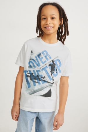 T Shirts C&A Sleeve With In-conversion Coton Garcon Blanche | OA9268153