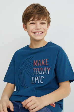 T Shirts C&A Sleeve With In-conversion Coton Garcon Bleu Foncé | QK6120938